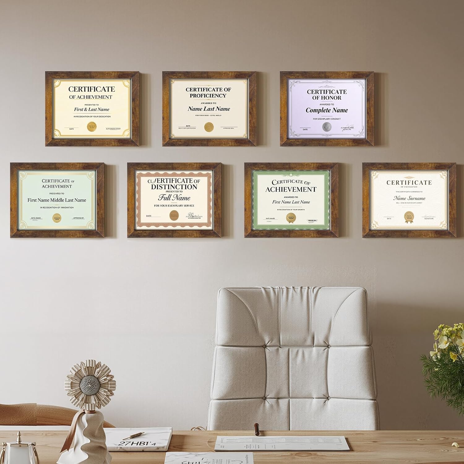 Certifications wall at Yours Toothfully- Dr. Surelee Chavan